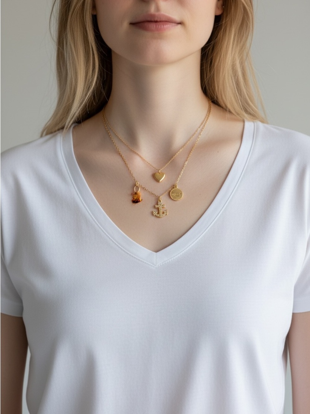 10/22 Effy Gold Layered Anchor Heart and Charm Necklace Set